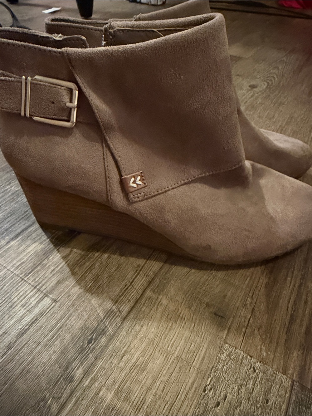 Dr. Scholl's Taupe Suede Wedge Ankle Boots with Side Buckle